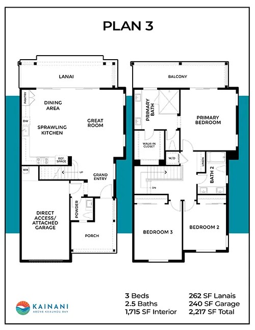 Kainani Plan 3 floor plan — 3 bed, 2.5 bath, 1,715 sq ft